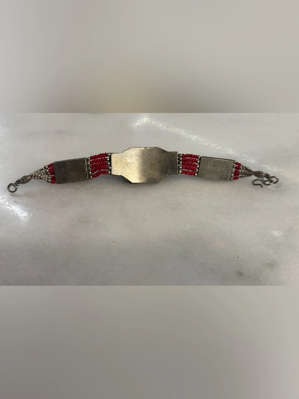 Moroccan Sterling Silver Beaded Red Multi-Strand Bracelet